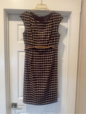 Connected Apparel Burgundy Grid Sheath Dress with Cream Check